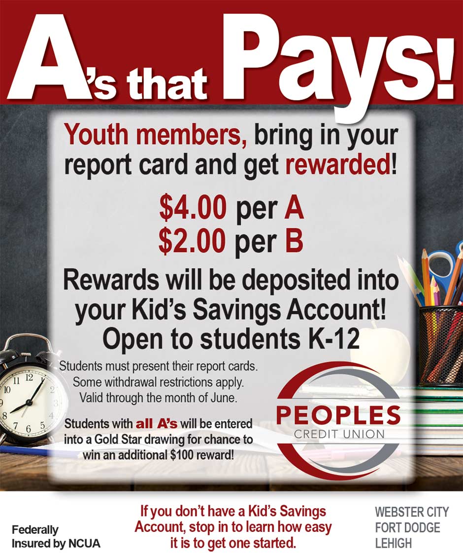 A's that Pays! Rewarding students for good grades. Youth members, bring in your report card and get rewarded!